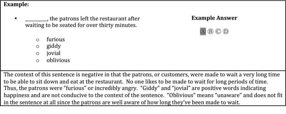 ISEE sentence completion example