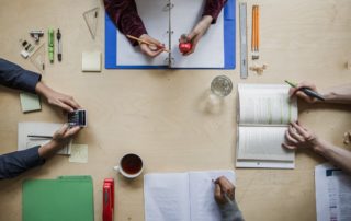 overhead view of studying students