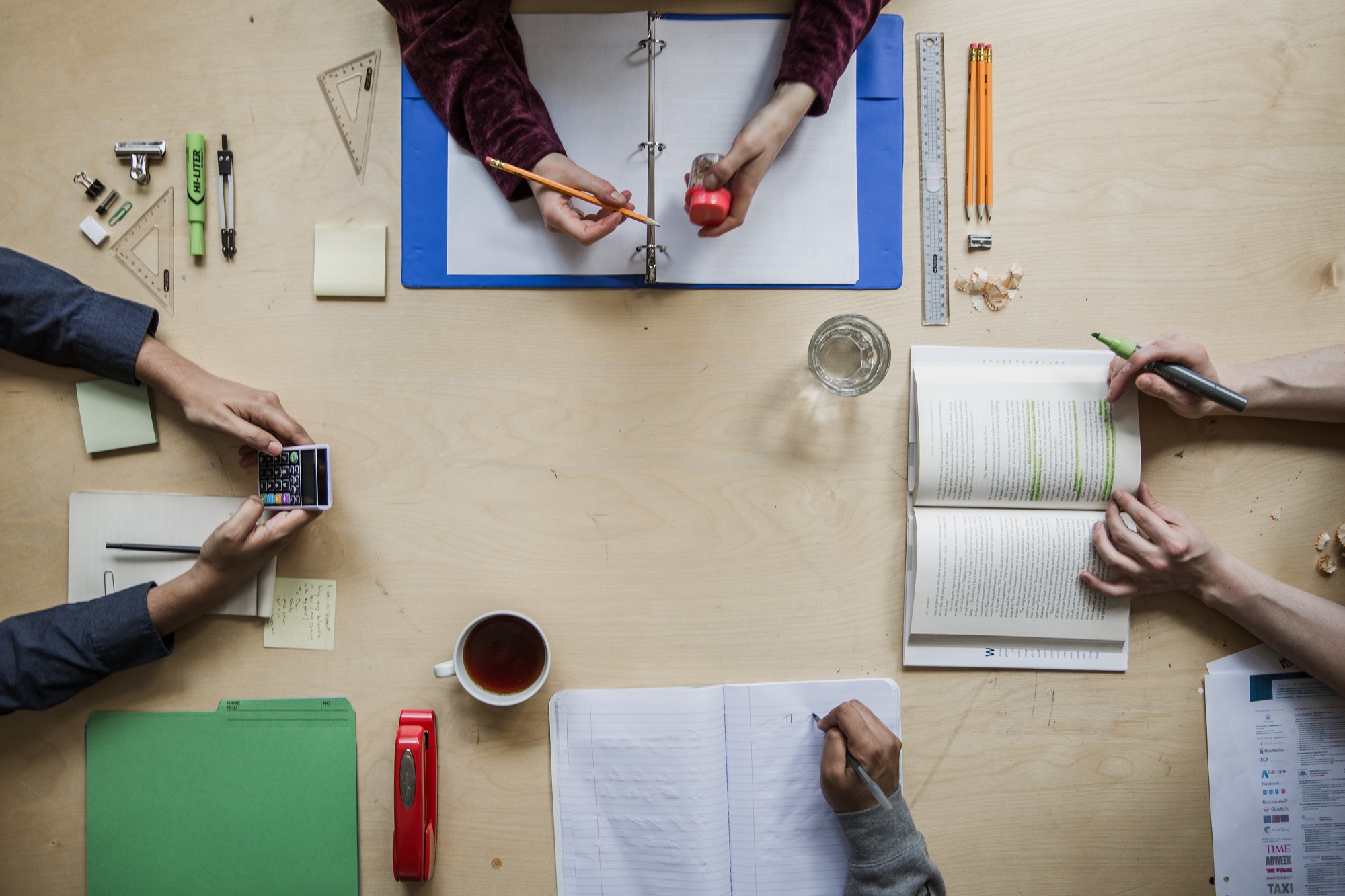 overhead view of studying students