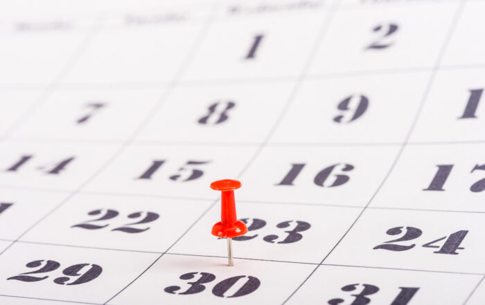 SAT Test Dates calendar with red thumbtack.