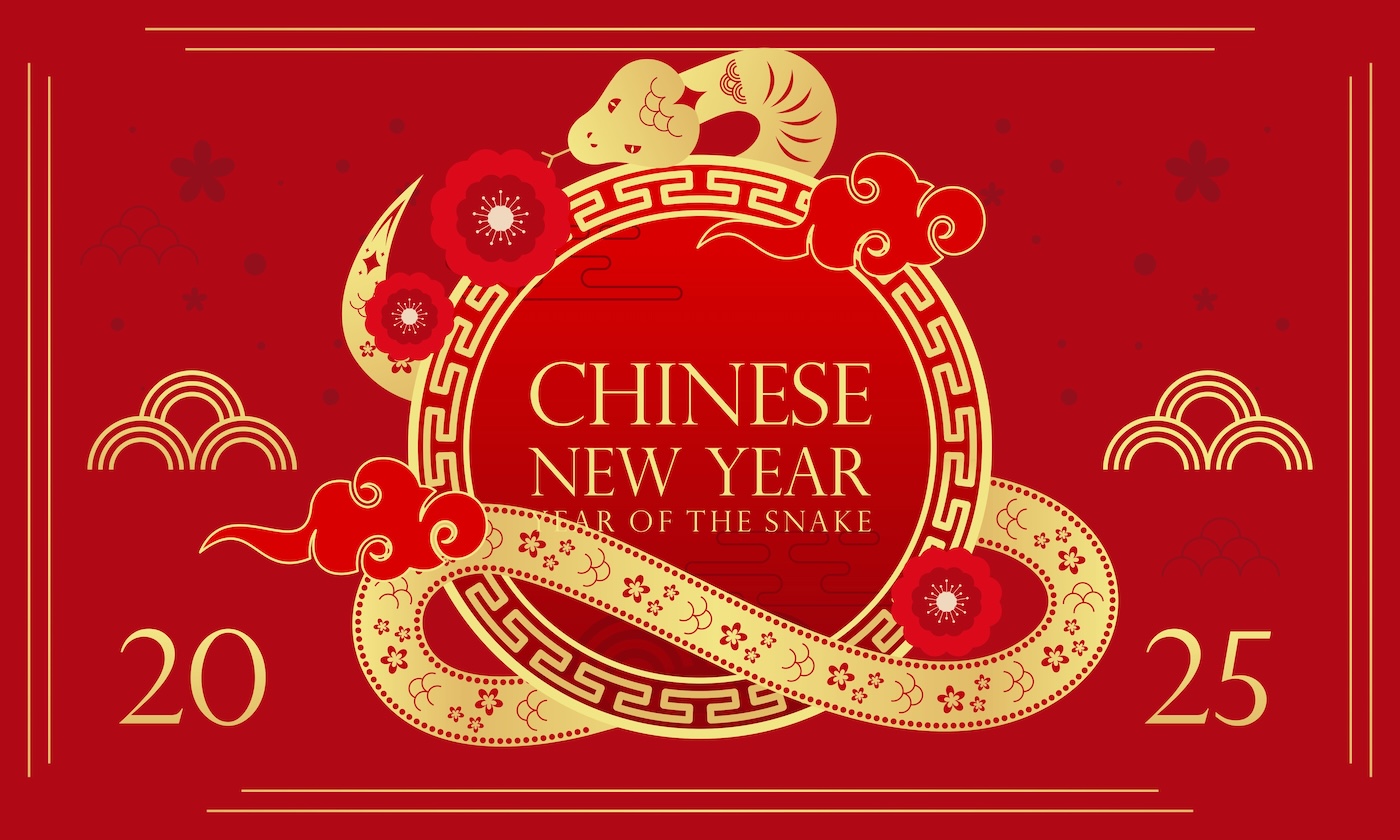 Chinese new year red and gold snake design for 2025